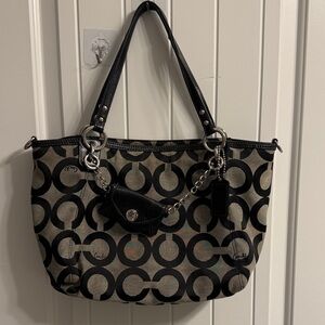 Coach Black and Tan Patterned Shoulder Bag
